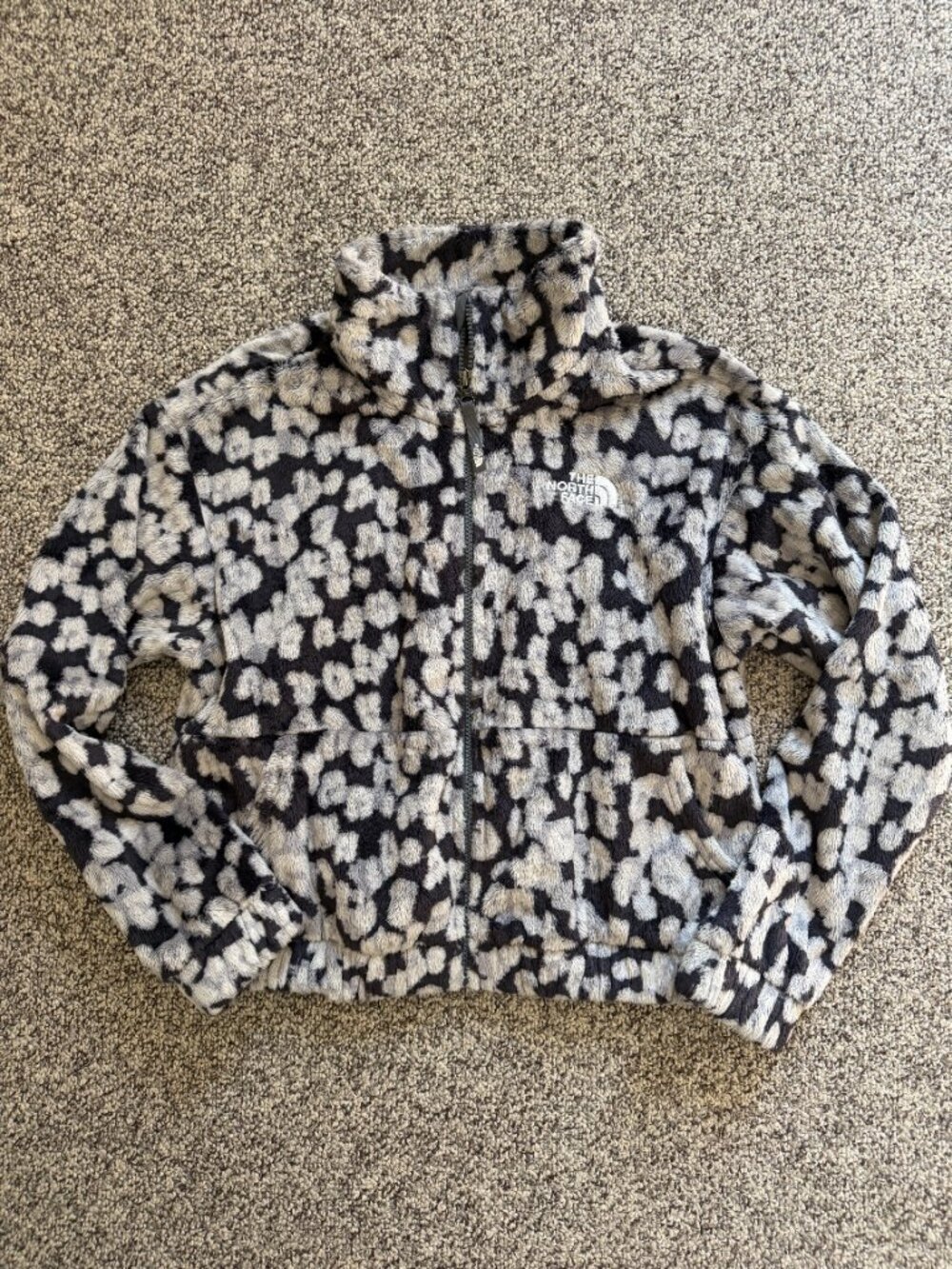 The North Face Osolita Cropped Leopard Print Soft Plush Fleece Jacket XS